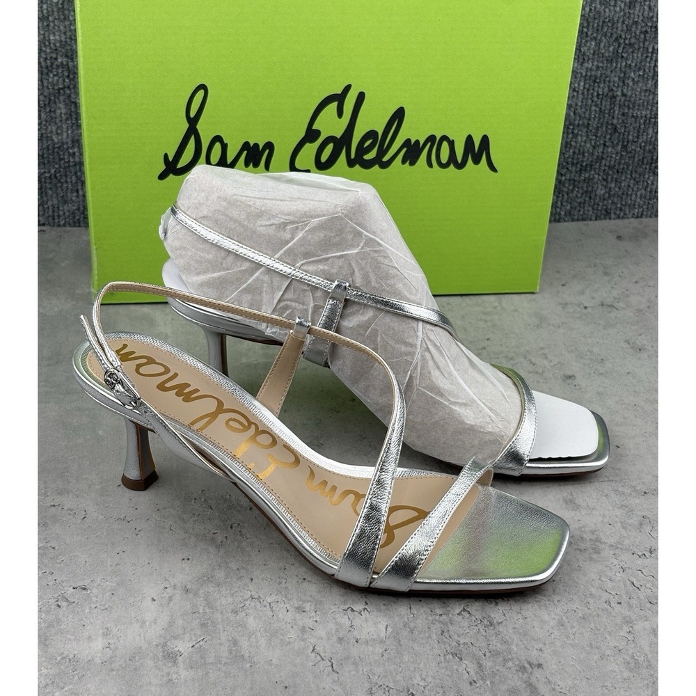Sam Edelman Prance Silver Leather Strappy Heel Sandal Women's size 8.5M New